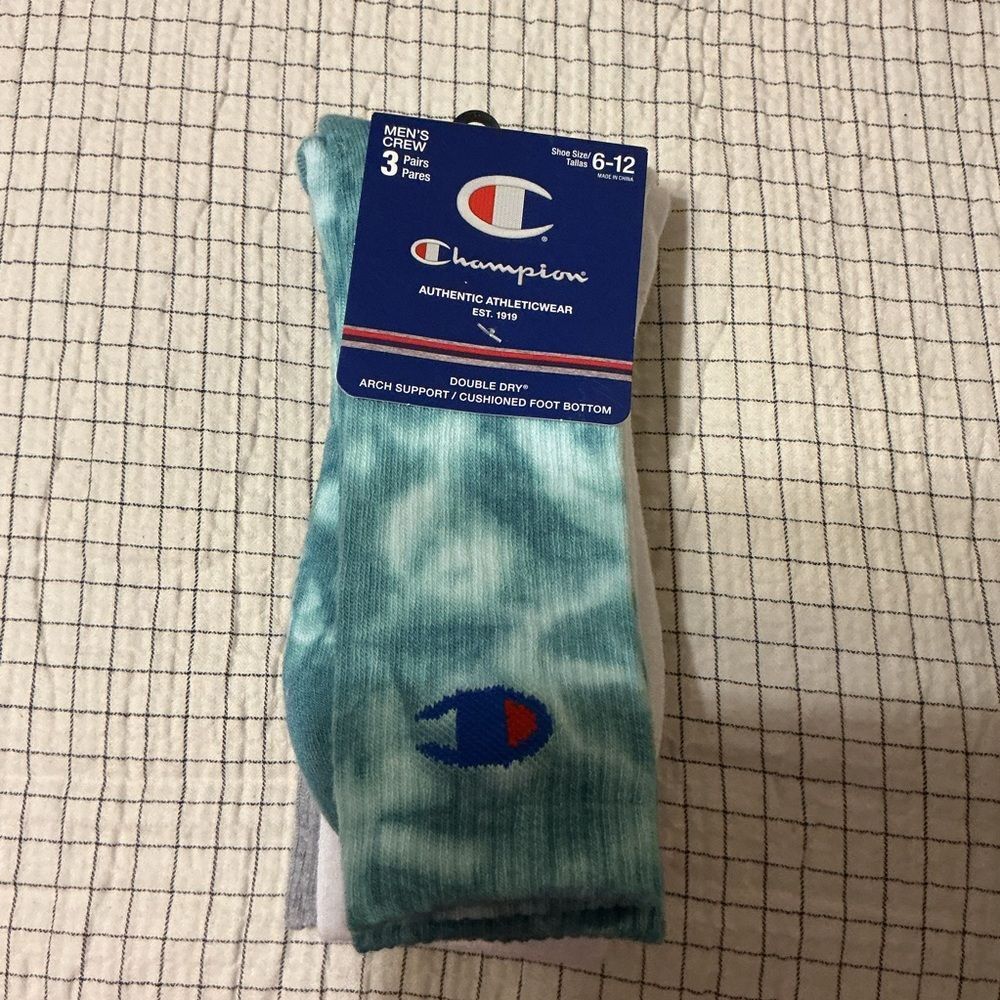 ❤️ Champion Men Athletic Socks - 3 pair. Teal, white and gray NWT 6-10 shoe size